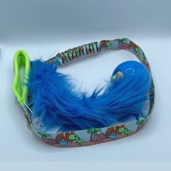 Dinosaur Bungee Chaser Blue Faux Fur and Ball Dog Toy