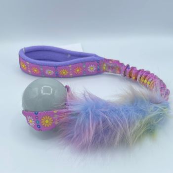 Daisy Daisy Bungee Grey Ball and Rainbow Faux Fur Dog Toy