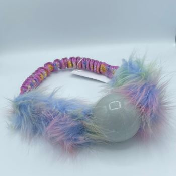 Daisy Daisy Bungee Loopie Grey Ball and Rainbow Faux Fur Dog Toy