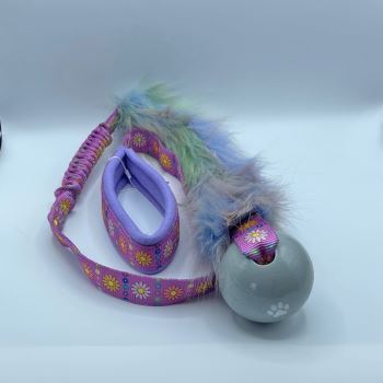 Daisy Daisy Bungee Chaser Grey Ball and Rainbow Faux Fur Dog Toy