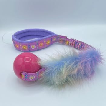 Daisy Daisy Bungee Pink Ball and Rainbow Faux Fur Dog Toy